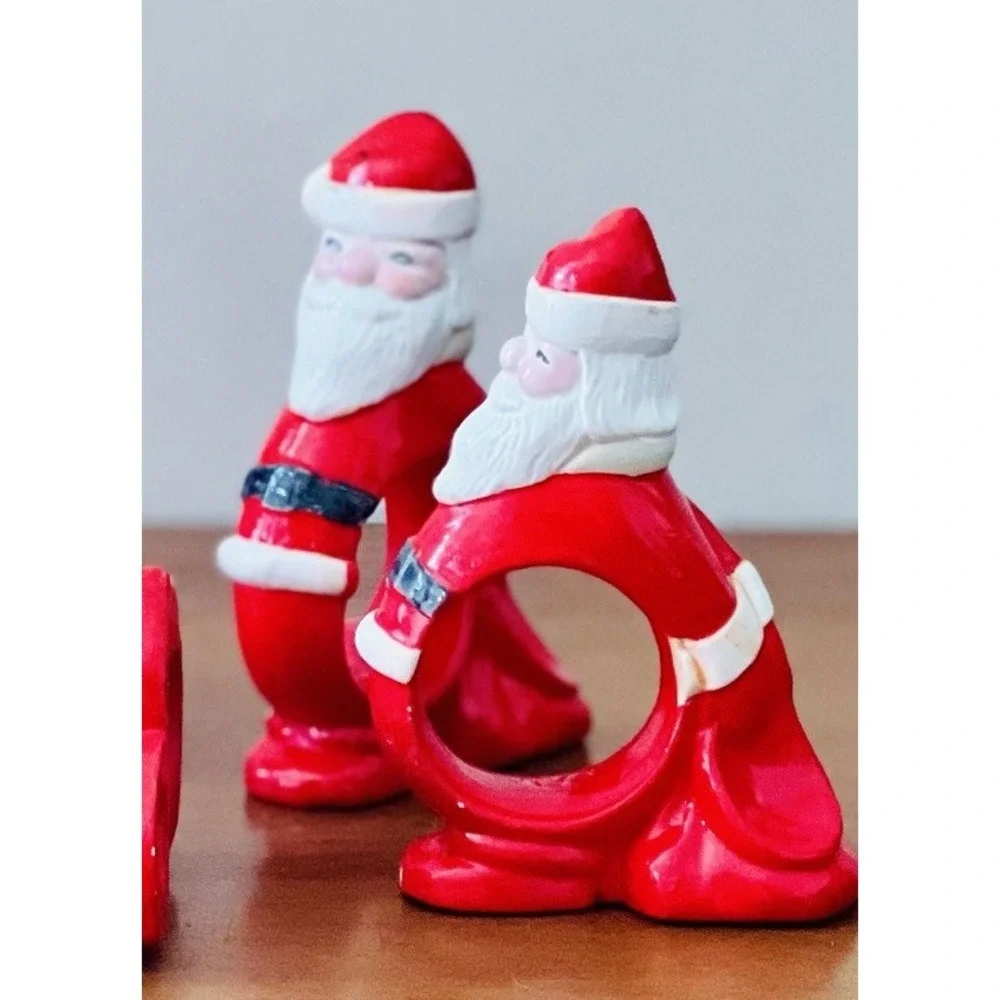 Vintage Santa Napkin Rings Christmas Retro Kitschy Ceramic Saint‎ Nicholas EUC